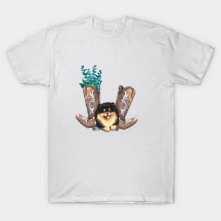 Cute Pomeranian Puppy and Cowboy boots Watercolor Art T-Shirt